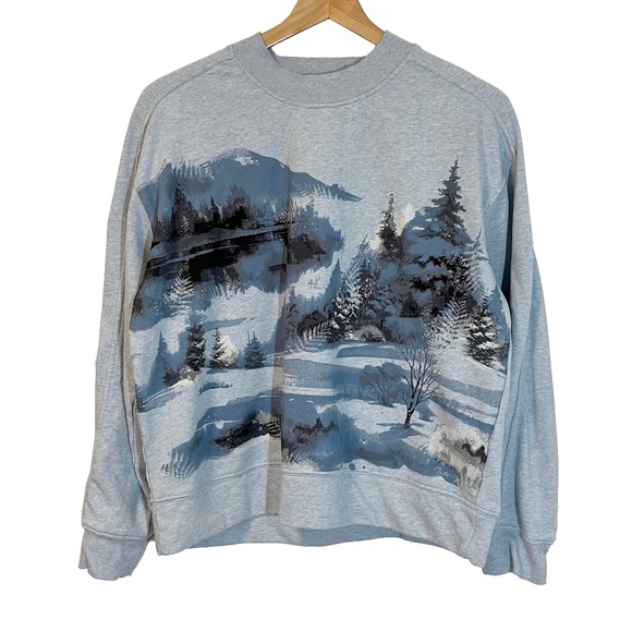 Northern Reflections Painterly Winter Scene Graphic Sweatshirt - Picture 1 of 11